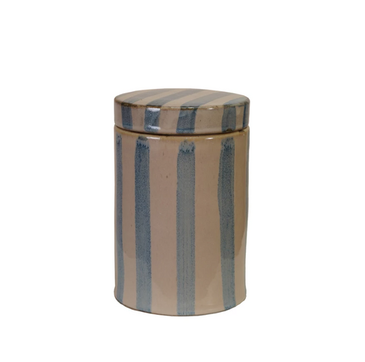 Stoneware Jar w/ Stripes & Lid