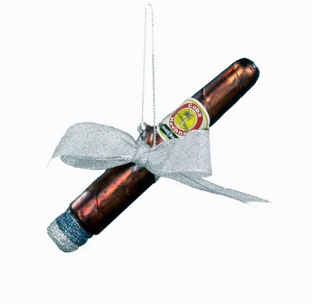 Glass Cigar w/ Bow Ornament