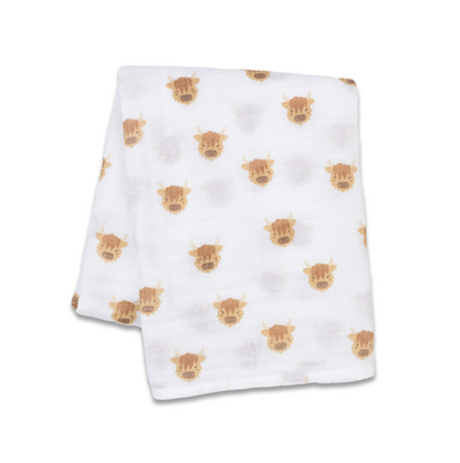 Lulujo Cotton Swaddle – Highland Cows – 47×47″