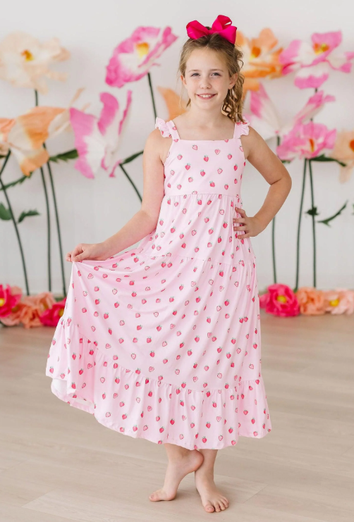 Sweet Strawberries Ruffle Maxi Dress