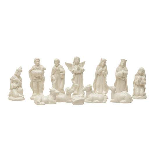 3/4" tall Stoneware Nativity, White, Set of 12