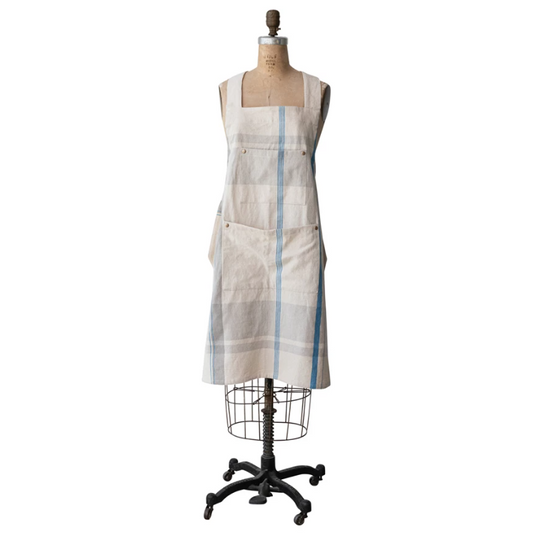 Woven Cotton Plaid Apron w/ Buttons & Rivets