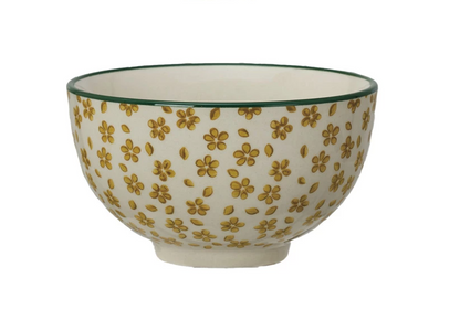 Stoneware Bowl w/ Floral Pattern
