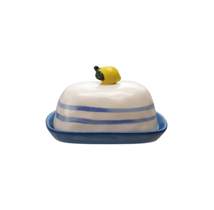 Stoneware Butter Dish w/ Lemon Handle