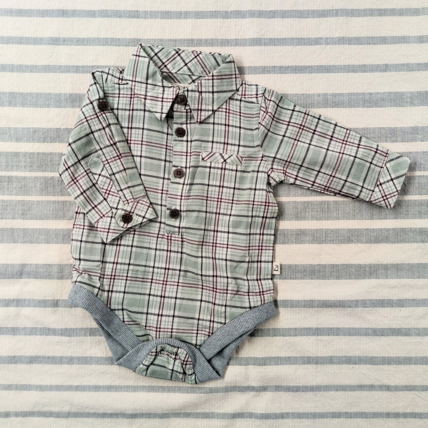 Green Plaid Collared Onesie