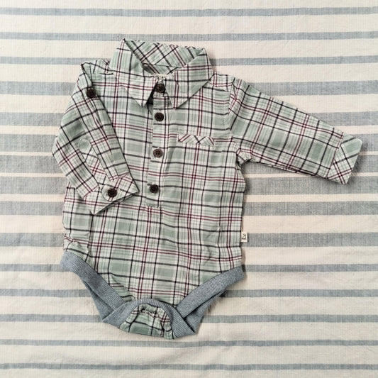 Green Plaid Collared Onesie