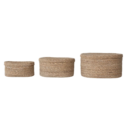 Oval Hand-Woven Seagrass Basket Set