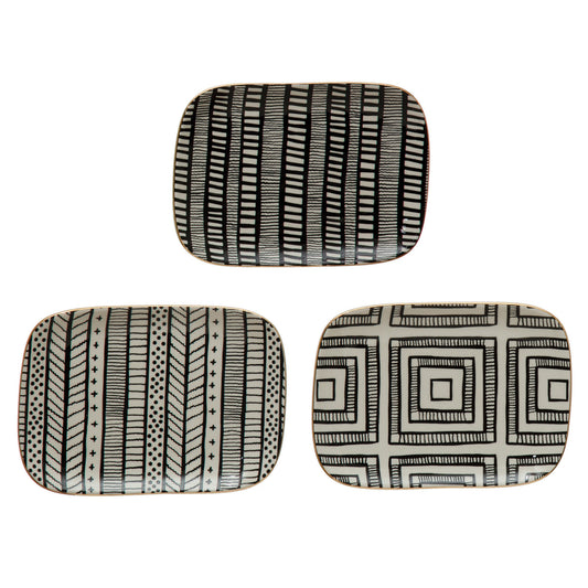 Stoneware Plate with Pattern, 3 Styles