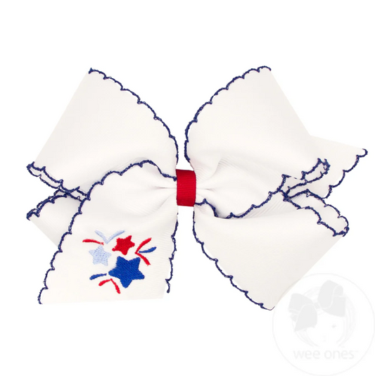 King Hair Bow w/ Moonstitch & Firework Embroidery