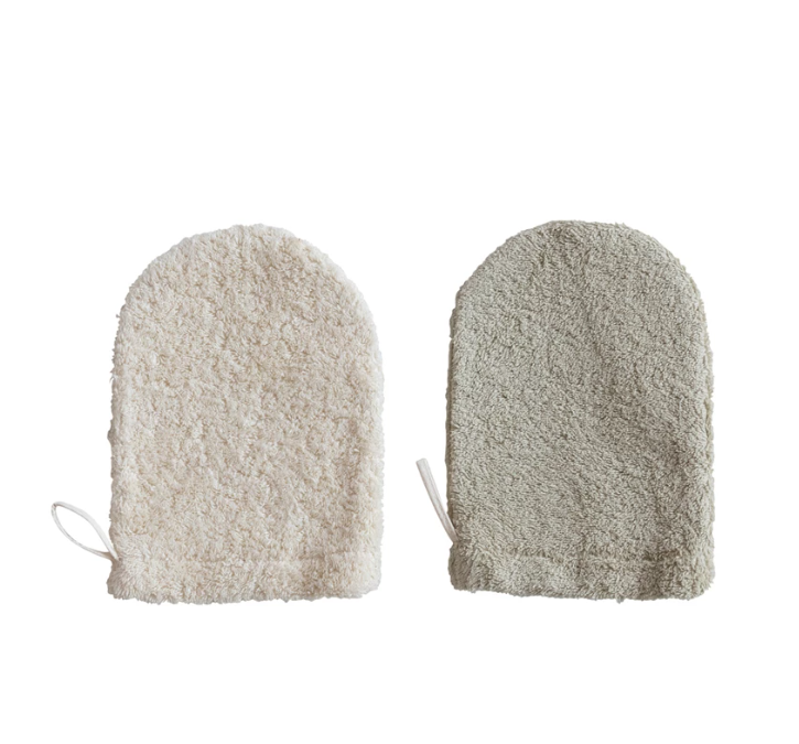 Cotton Terry Cloth Shower Mitt w/ Loop