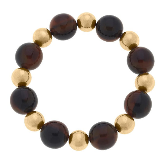 Finely Resin & Worn Gold Ball Stretch Bracelet