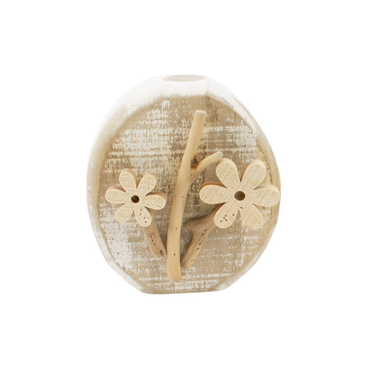 Whitewashed Wood Branch & Daisy Taper Holder