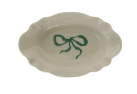 Stoneware dish w/ Bow & Scalloped Edge