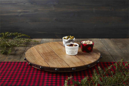 Wood Metal Bead Rim Lazy Susan