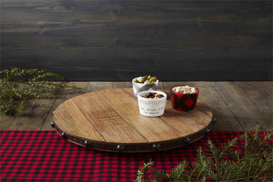 Wood Metal Bead Rim Lazy Susan