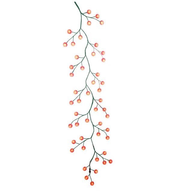 6' Green Garland w/ Red Lighted Balls