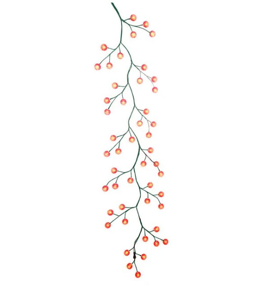 6' Green Garland w/ Red Lighted Balls