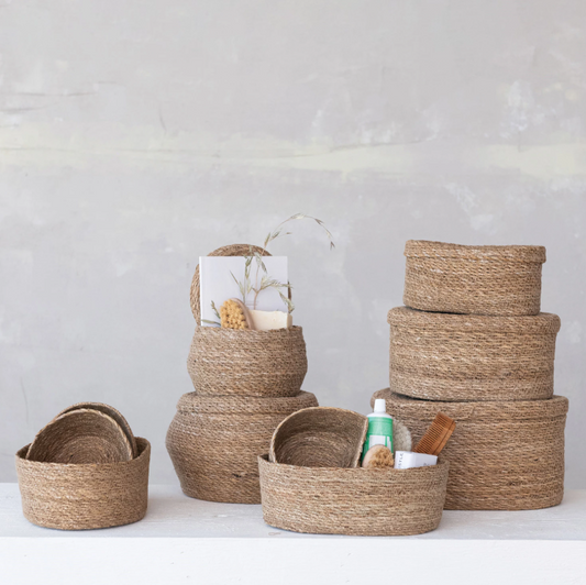 Oval Hand-Woven Seagrass Basket Set