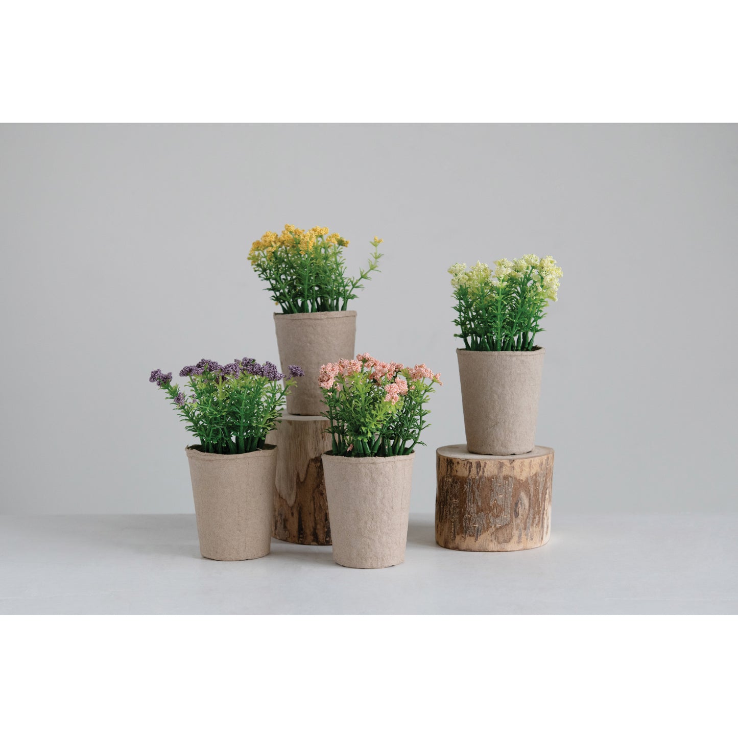 Faux Blooming Plant in Paper Pot, 4 Colors
