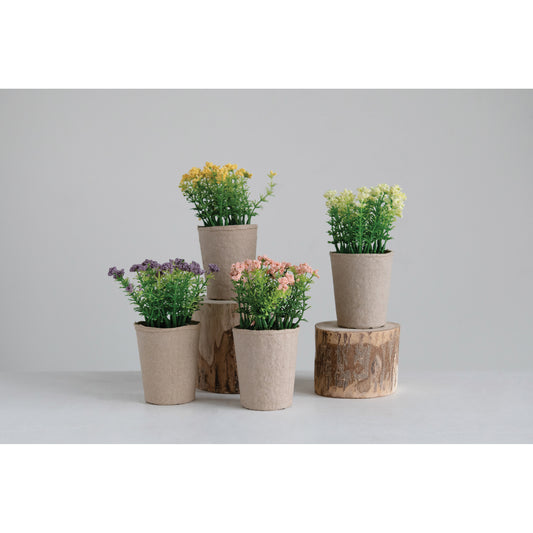 Faux Blooming Plant in Paper Pot, 4 Colors