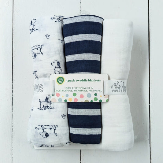 3pk Puppy Swaddle Blankets