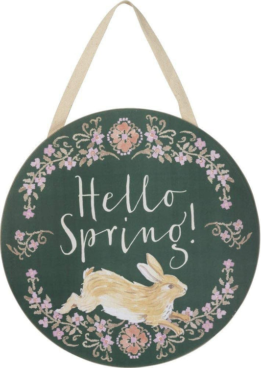 Hello Spring Sign w/ Rabbit (Teal)