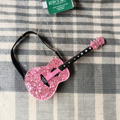 Pink Glittered Guitar Ornament