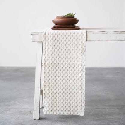 Cotton Table Runner - Charcoal & Cream