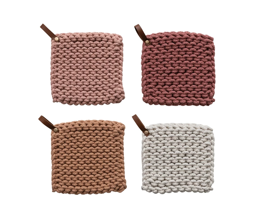 8" Square Cotton Pot Holder w/ Loop