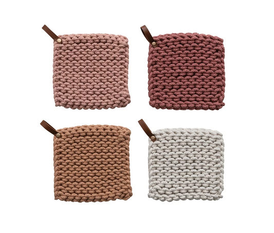 8" Square Cotton Pot Holder w/ Loop