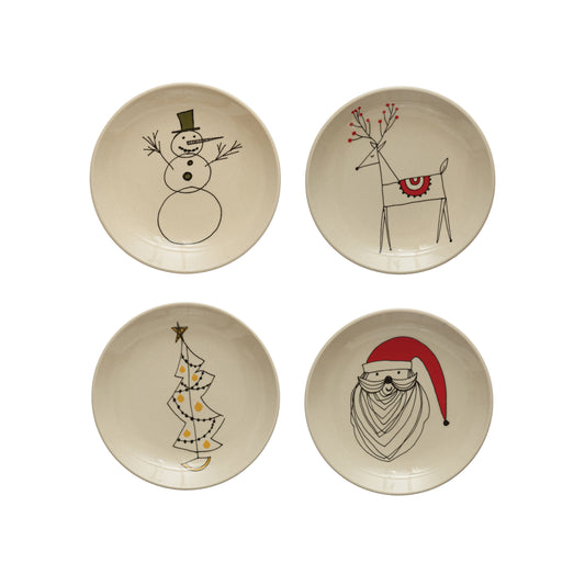 5" Round Stoneware Plate with Holiday Image, Multi-Color 4 styles