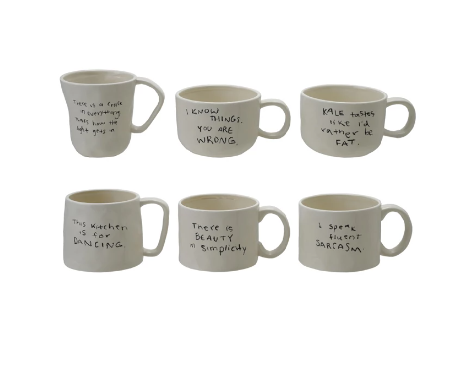 Stoneware Mug w/ Saying Black & White