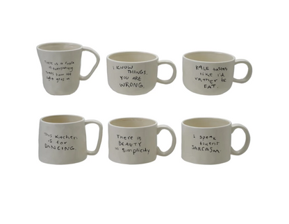 Stoneware Mug w/ Saying Black & White