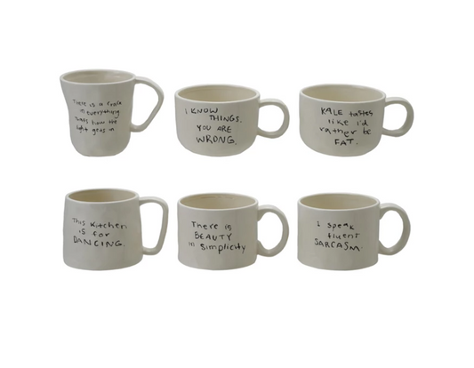 Stoneware Mug w/ Saying Black & White