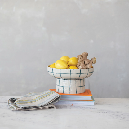 Stoneware Pedestal w/ Grid Pattern