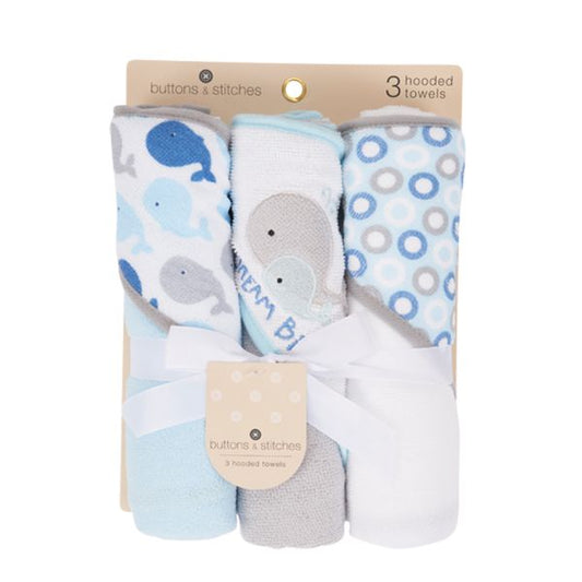 3pk Rolled Hood Towels - Dream Big Whale