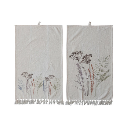 Cotton Printed Kitchen Towel w/ Flowers