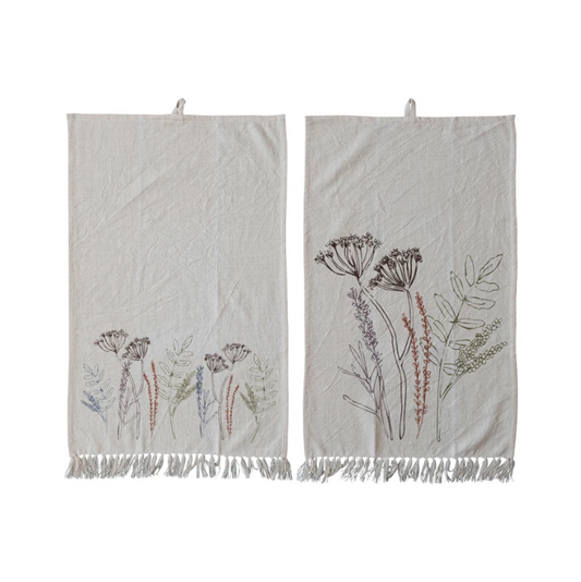 Cotton Printed Kitchen Towel w/ Flowers