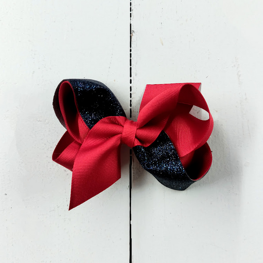 Medium Red & Navy Glitter Hairbow