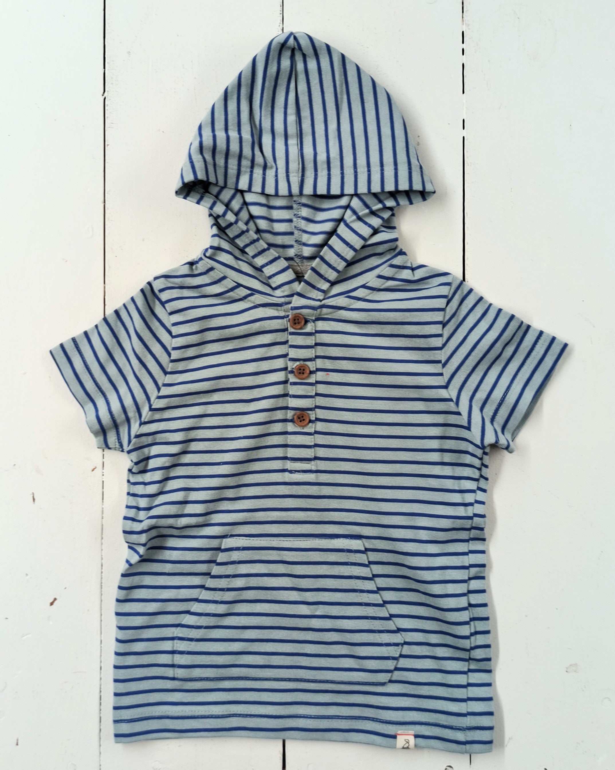 トップス WHIMSY / HOODED APRON SHIRT BLUE STRIPE Grey & Blue Stripe Hooded Top – Whimsy Boutique