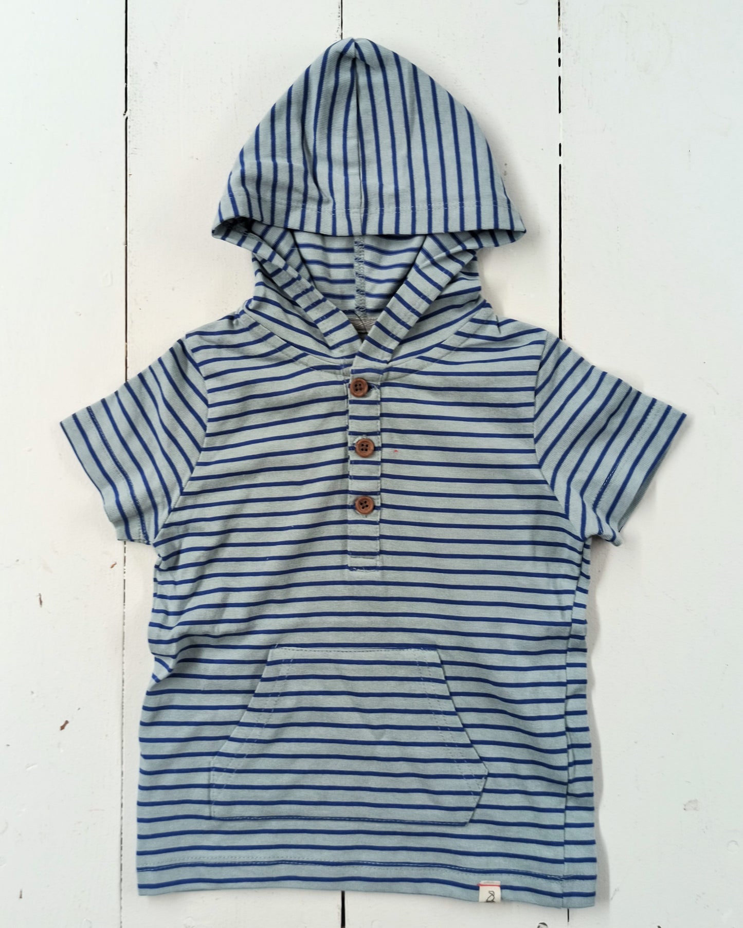 Grey & Blue Stripe Hooded Top