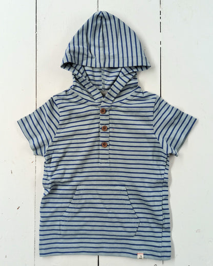 Grey & Blue Stripe Hooded Top