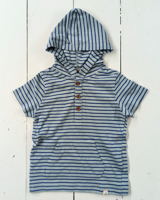 Grey & Blue Stripe Hooded Top