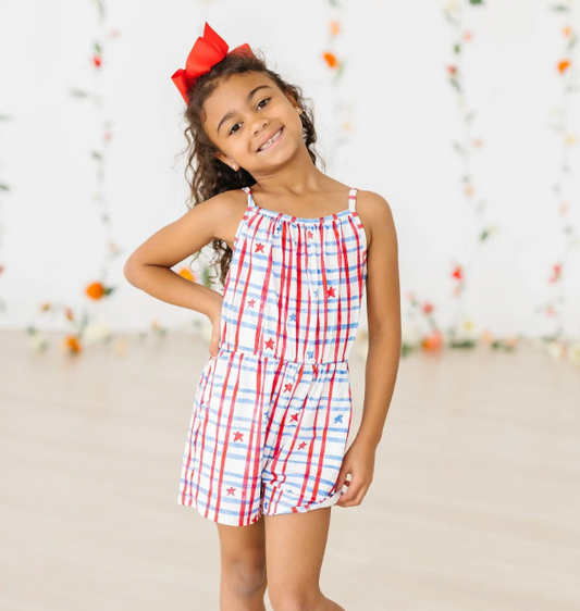Patriotic Plaid Strappy Romper