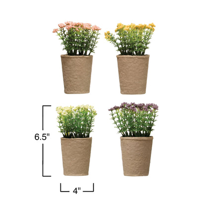 Faux Blooming Plant in Paper Pot, 4 Colors