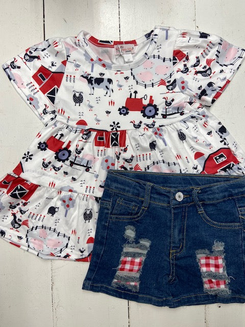 Red Barn Jean Short Set
