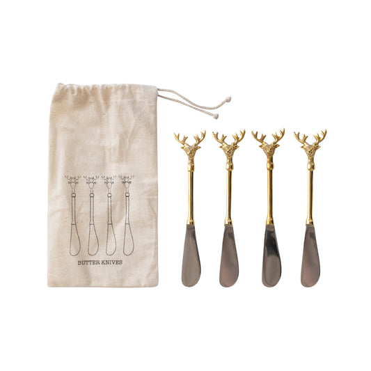 Stainless Steel & Brass Canape Knives Set of 4