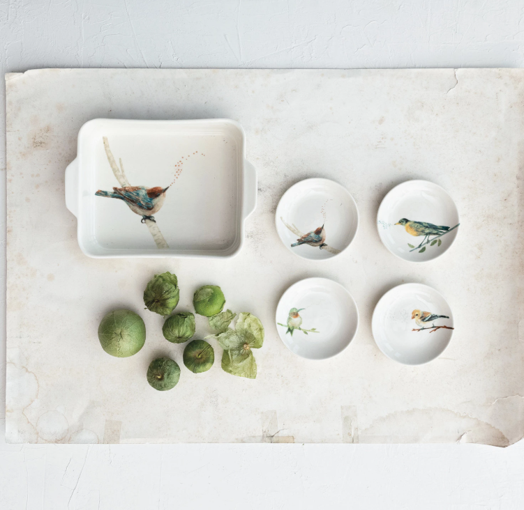 Stoneware Baker w/ Bird on Branch