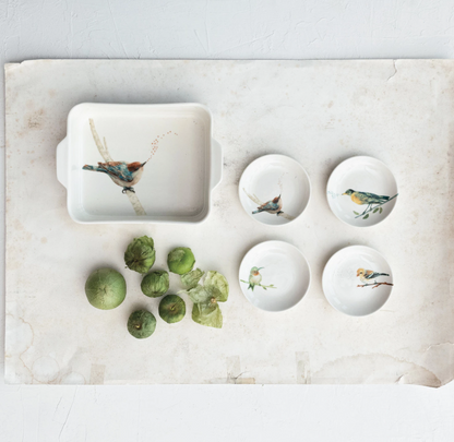 Stoneware Baker w/ Bird on Branch