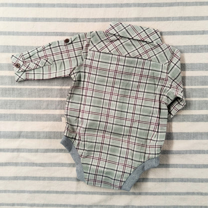 Green Plaid Collared Onesie